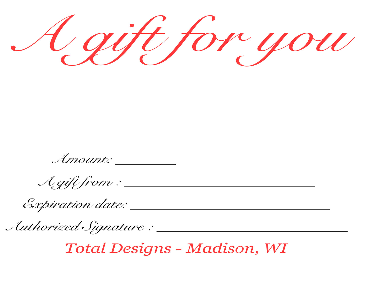 Total Designs - Madison, WI Gift Card